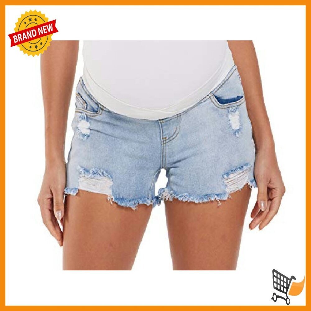Maternity Ripped Denim Shorts Under Belly V-Shape Low Rise - Picture 5 of 8